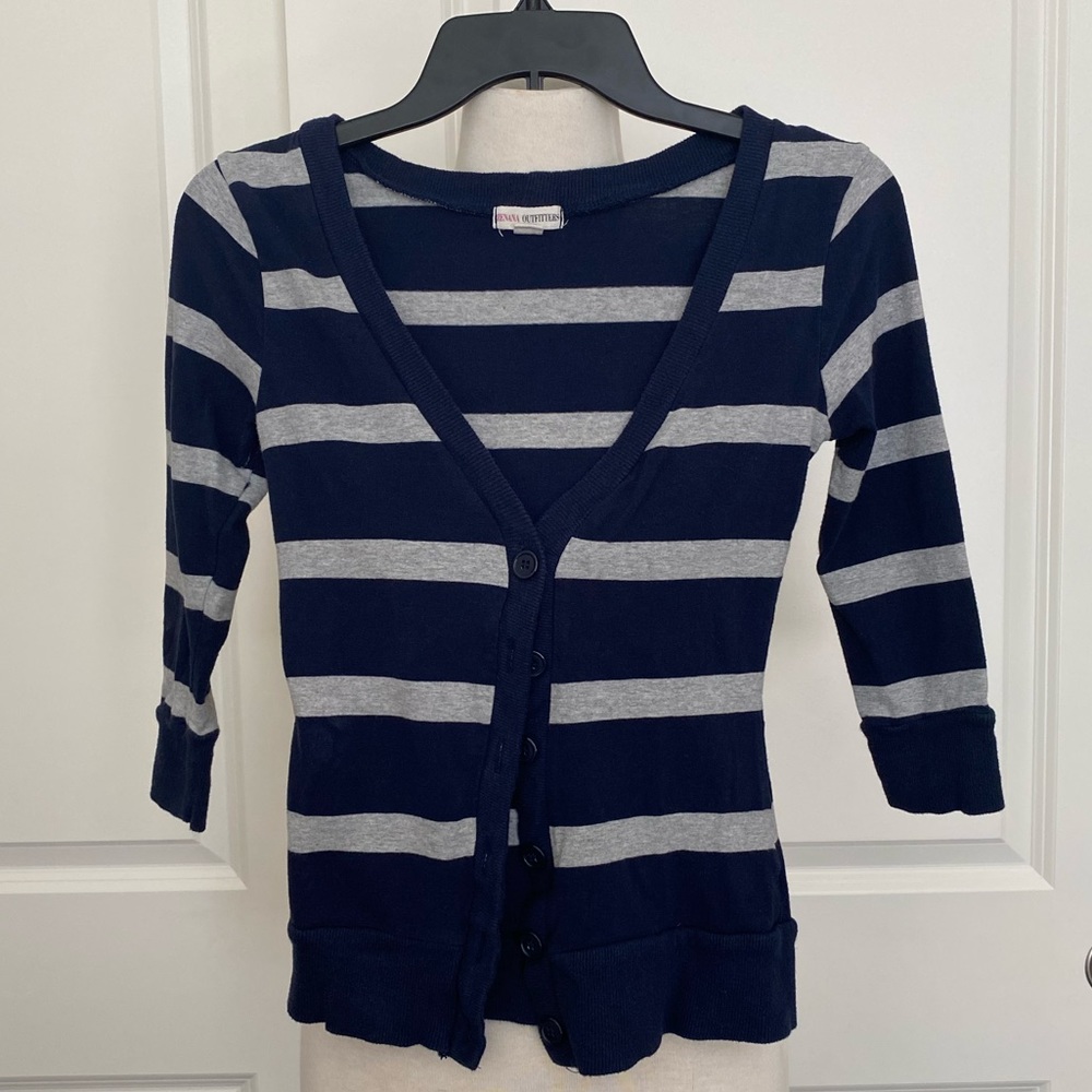 Navy Blue & Gray Button Down Cardigan